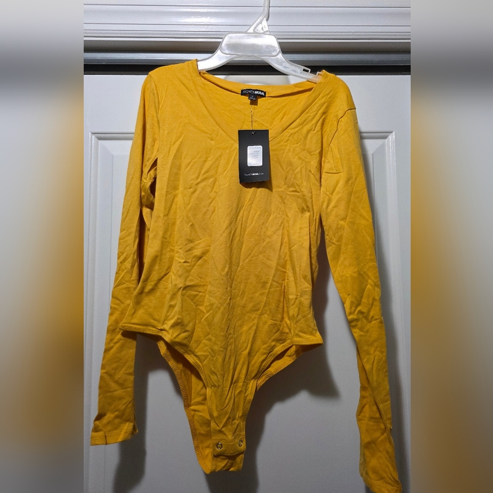 Fashion Nova Mustard Long Sleeve Bodysuit